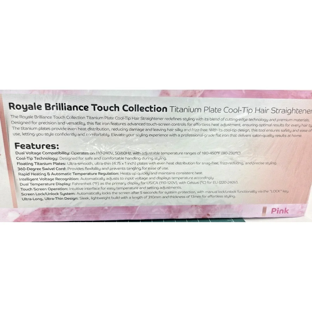 Royale Genius Heating Brilliance Touch Titanium Collection Pink Straightener NEW